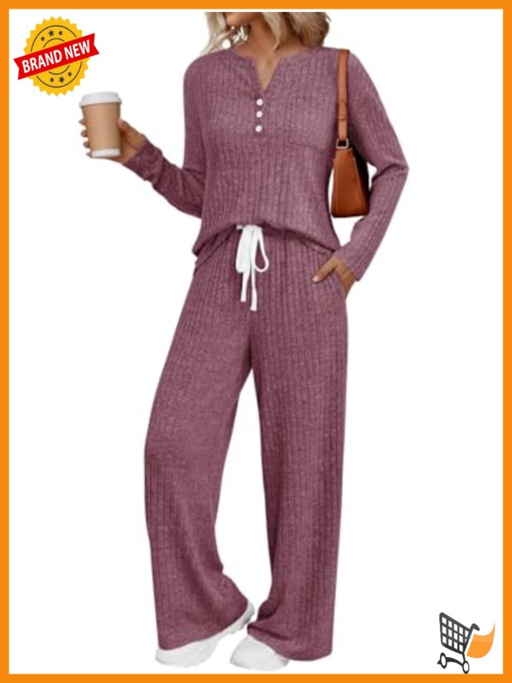 Women's 2 Piece Matching Lounge Set Long Sleeve Top & Drawstring Pants with
